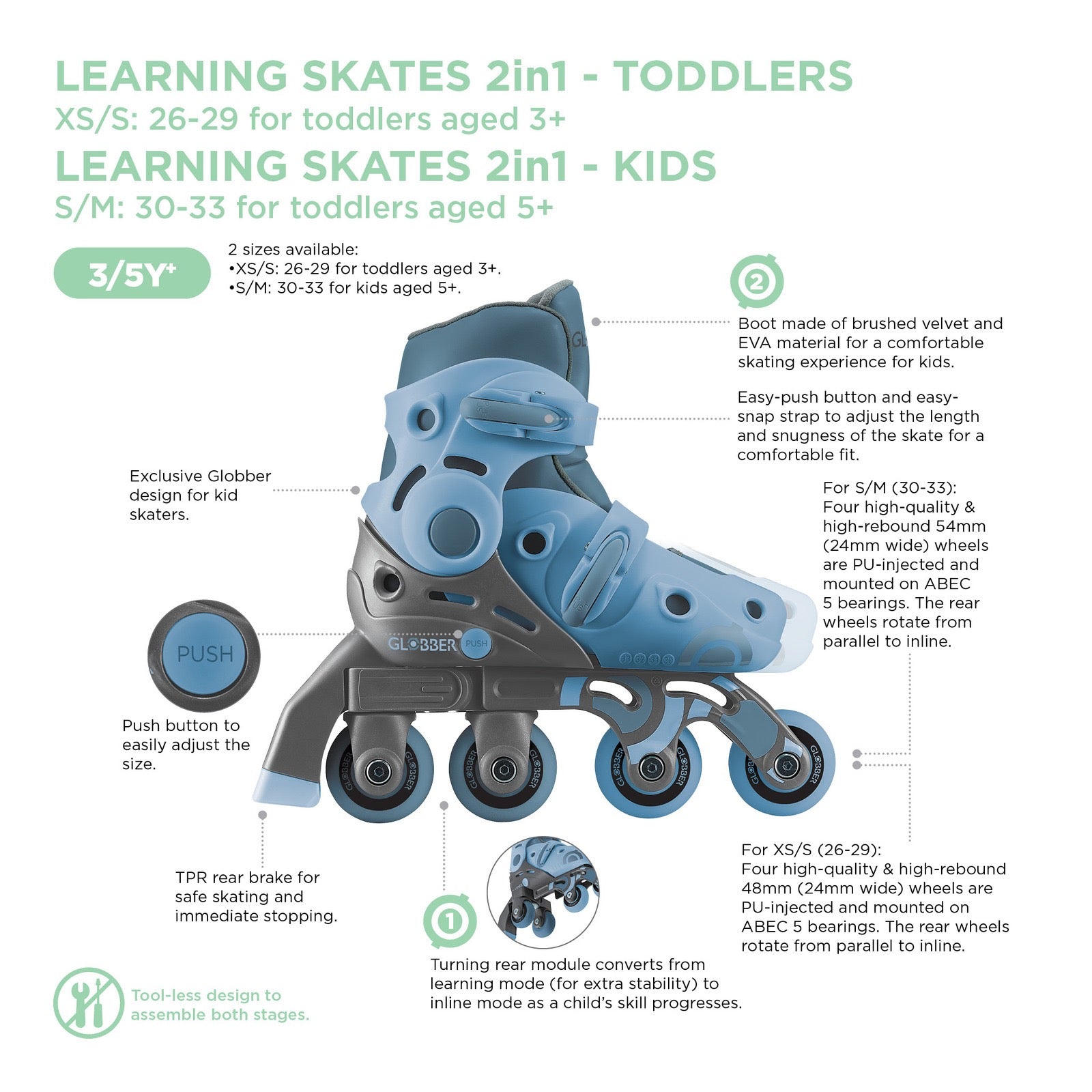 Globber | Learning Inline Skates 2in1 | Ash Blue | 26-29 Globber | Learning Inline Skates 2in1 | Ash Blue | 26-29