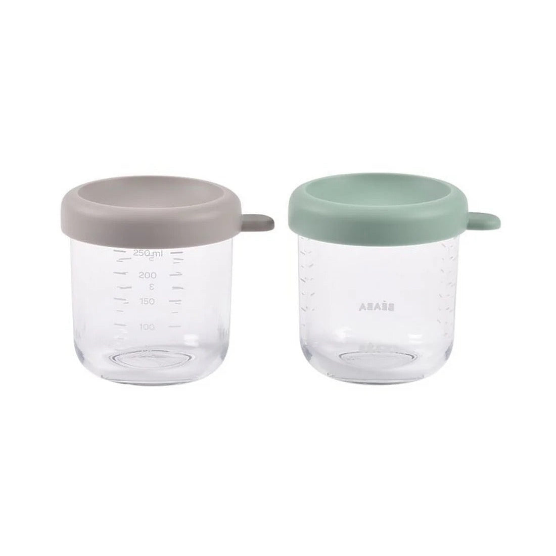 BEABA - Glass Portion Jars | 250ml | Sage Green - Gazelle | Set of 2 BEABA - Glass Portion Jars | 250ml | Sage Green - Gazelle | Set of 2