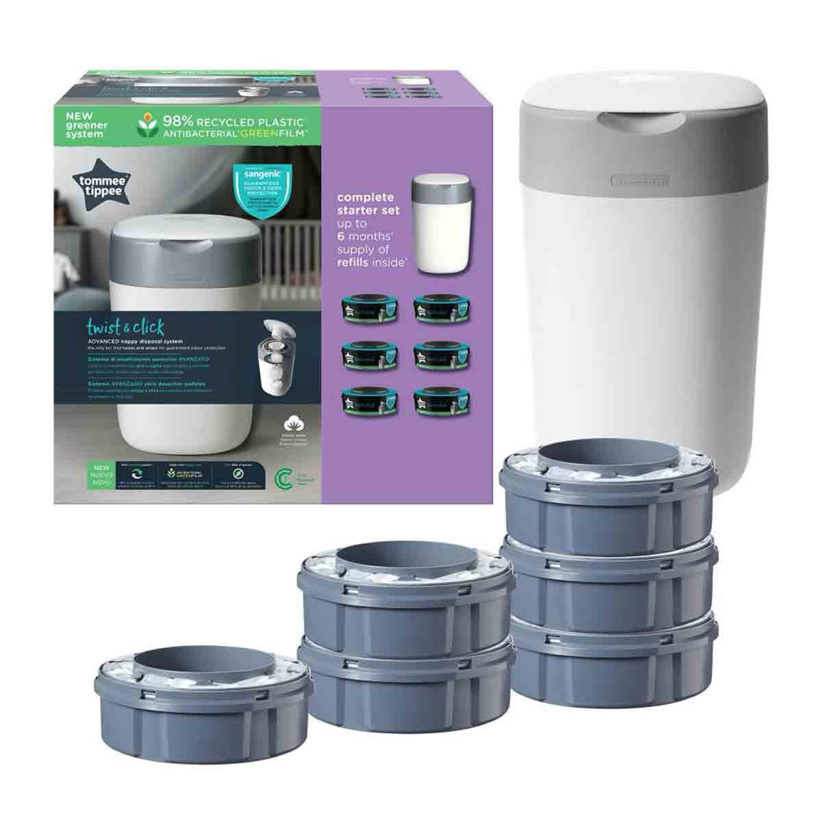 Tommee Tippee Twist & Click Disposal System | White | With 6 Cassettes Tommee Tippee Twist & Click Disposal System | White | With 6 Cassettes