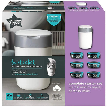 Tommee Tippee Twist & Click Disposal System | White | With 6 Cassettes