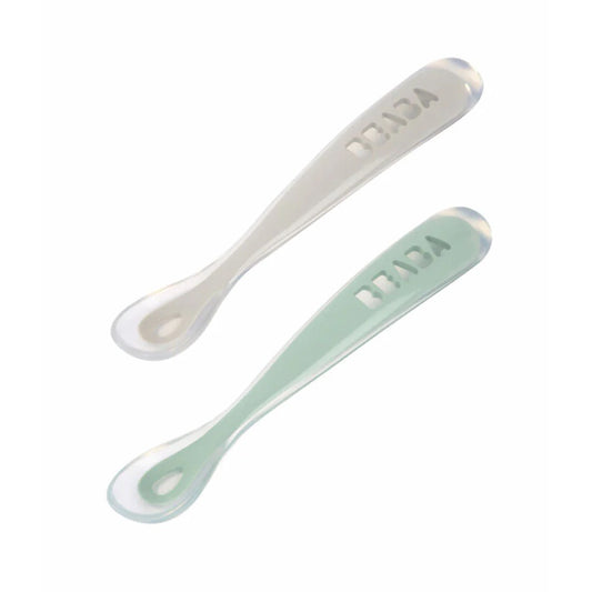 Beaba - 1st Age Silicone Spoons + Box | Clay - Misty Green | 4m+