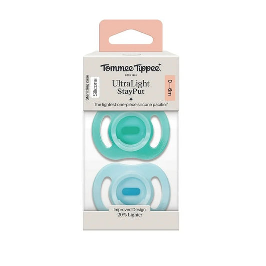 Tommee Tippee - Baby Ultralight StayPut Silicone Pacifier | Blue & Turquoise | 0-6m | 2 Pack