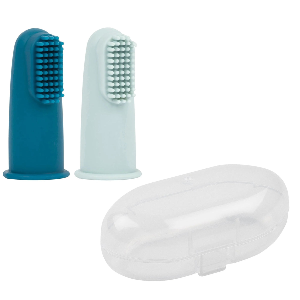 Nattou - Silicone Finger Toothbrush Set | Petrol Blue & Aqua Blue Nattou - Silicone Finger Toothbrush Set | Petrol Blue & Aqua Blue
