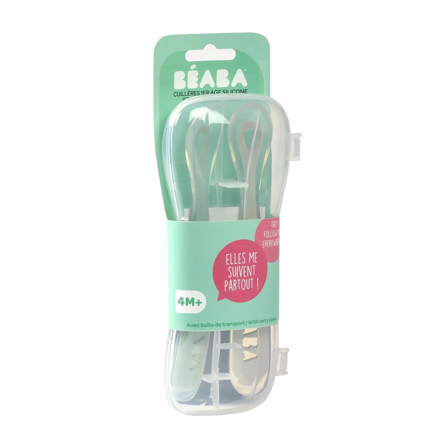 Beaba - 1st Age Silicone Spoons + Box | Clay - Misty Green | 4m+
