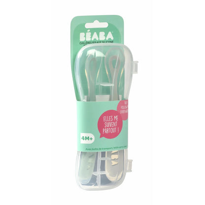 Beaba - 1st Age Silicone Spoons + Box | Clay - Misty Green | 4m+