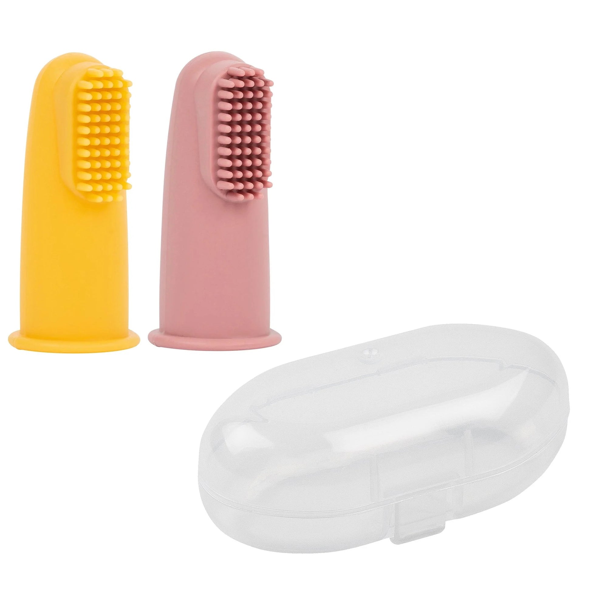 Nattou - Silicone Finger Toothbrush Set | Yellow & Pink Nattou - Silicone Finger Toothbrush Set | Yellow & Pink