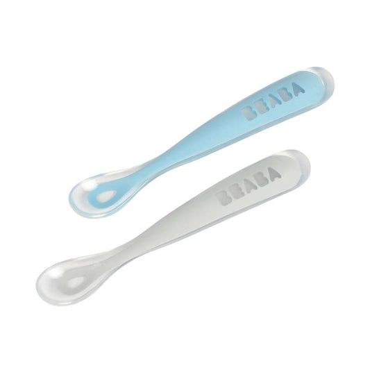 Beaba - 1st Age Silicone Spoons + Box | Pebble - Cloud Blue | 4m+
