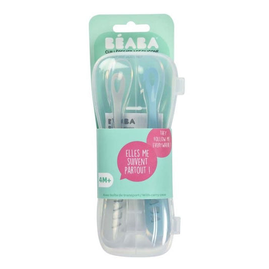 Beaba 1st Age Spoons + Box – Pebble-Cloud Blue — BambiniJO Jordan