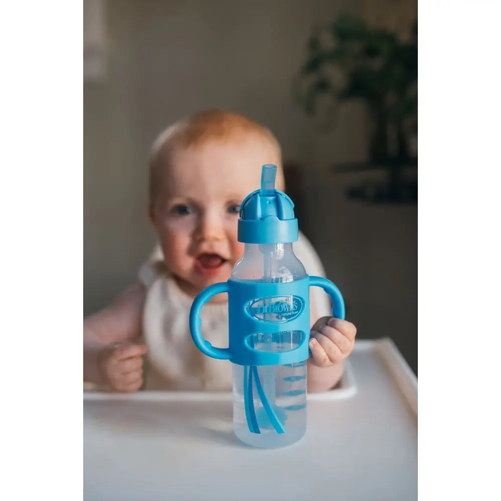Dr. Brown's - Narrow-Neck Weighted Sippy Bottle with Silicone Handles | Blue | 250ml | 6m+