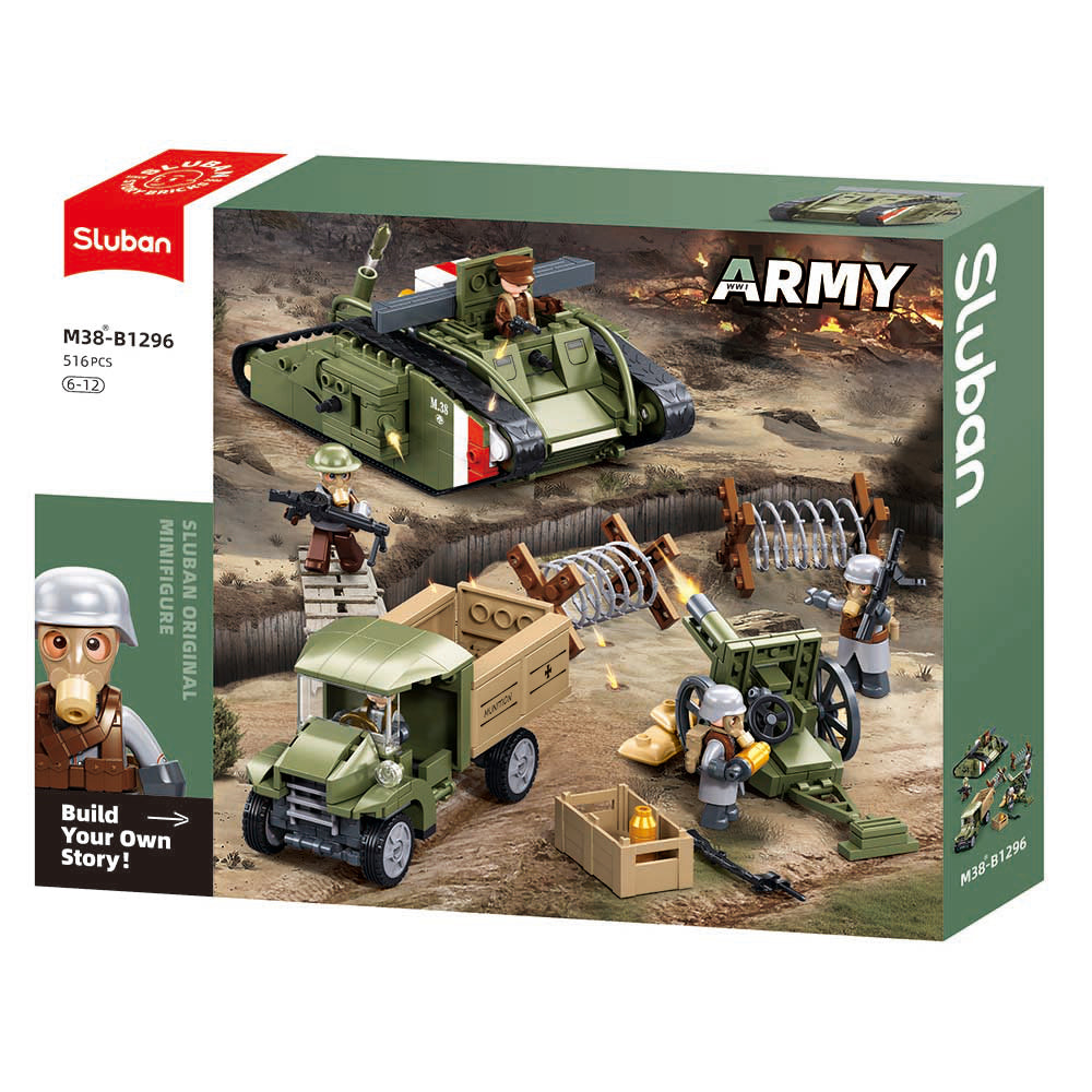 Sluban - ARMY WWI – Mark V Tank Offensive Action | 516 PCS | 6Y+ Sluban - ARMY WWI – Mark V Tank Offensive Action | 516 PCS | 6Y+