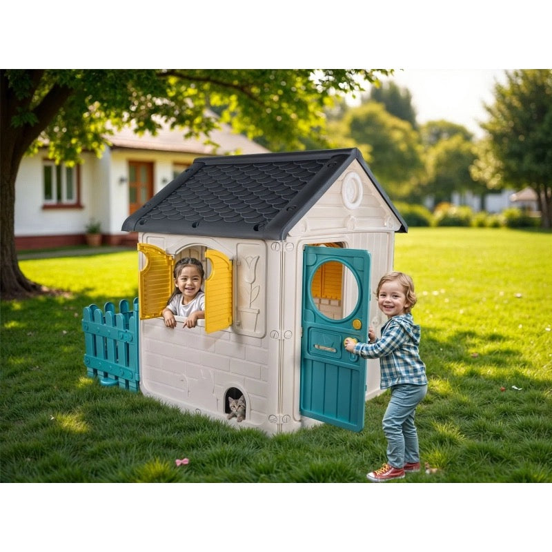 Dolu - Garden Playhouse with Fence | Grey-Green Dolu - Garden Playhouse with Fence | Grey-Green