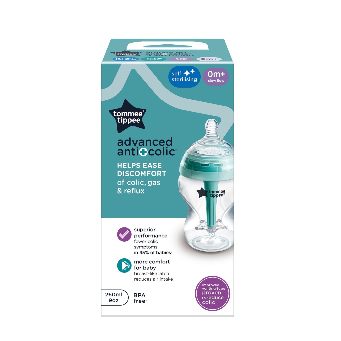 Tommee Tippee Advanced Anti-Colic Bottle X1, 260 ml with Heat Sensing Tube