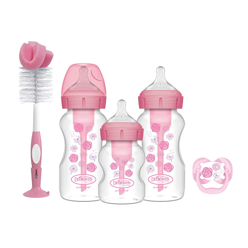 Dr Brown's - Wide-Neck Options+ Anti-Colic Baby Bottles Gift Set | Pink
