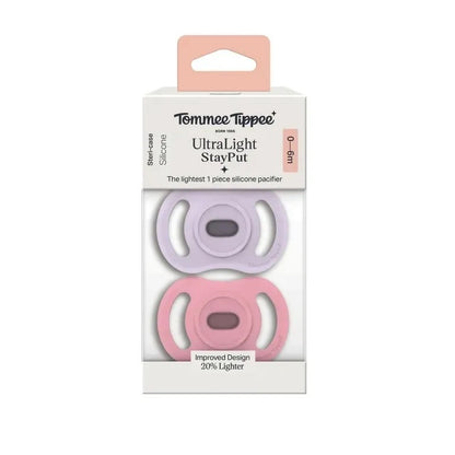 Tommee Tippee - Baby Ultralight StayPut Silicone Pacifier | Pink & Purple | 0-6m | 2 Pack