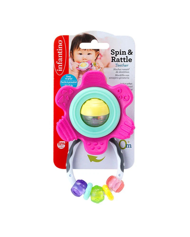 Infantino - Spin & Rattle Teether | Pink | 0M+ Infantino - Spin & Rattle Teether | Pink | 0M+