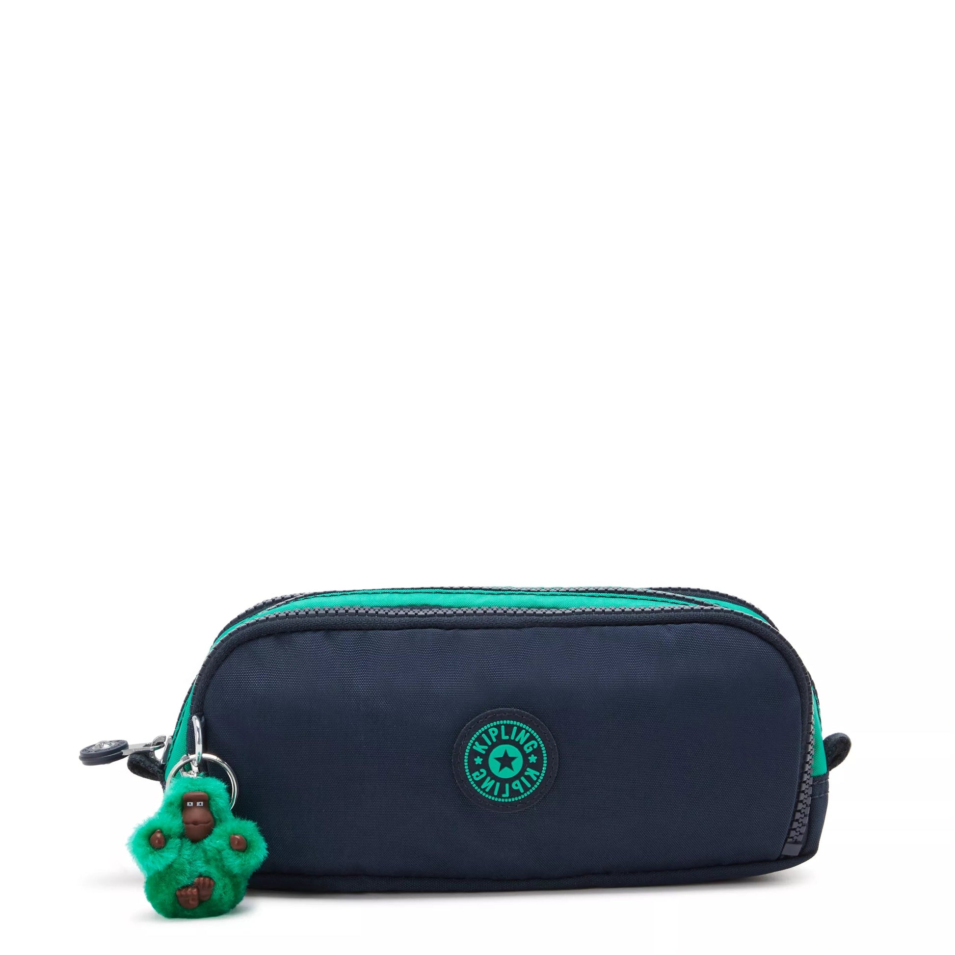 Kipling Gitroy Pencil Case Blue Green Block Large - front view