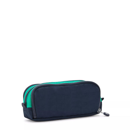 Kipling Gitroy Pencil Case Blue Green Block Large - open view showing pen loops