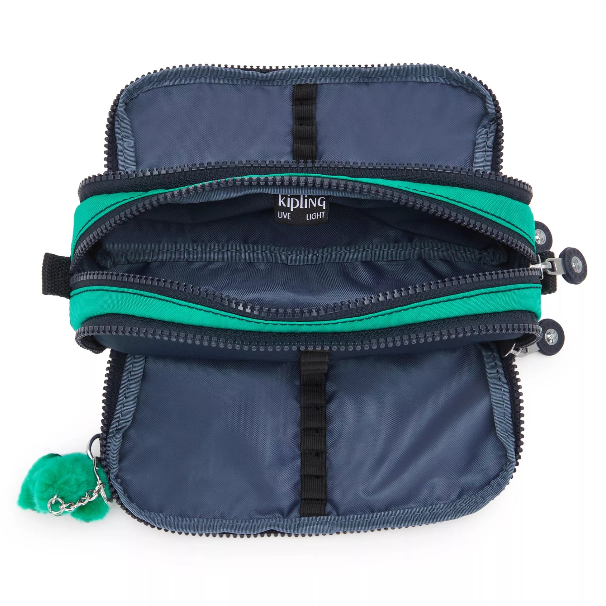 Kipling Gitroy Pencil Case Blue Green Block Large - detail view