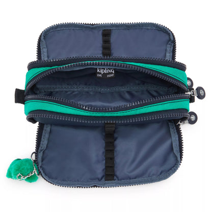 Kipling Gitroy Pencil Case Blue Green Block Large - detail view