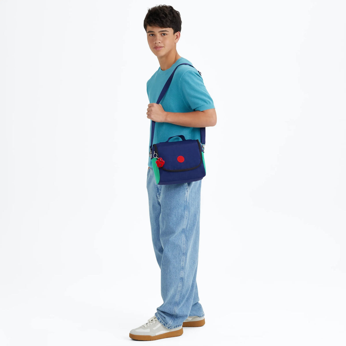 Kipling New Kichirou Insulated Lunch Bag Escape Blue Block - on model