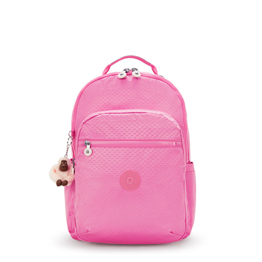 Kipling SEOUL LAP Backpack Pink Mermaid Embossed - front view