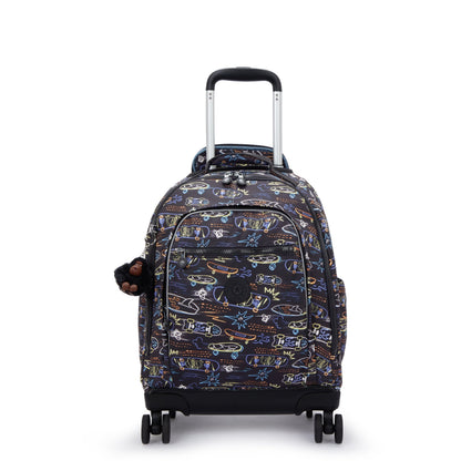 Kipling New Zea Kids' Wheeled Backpack Neon Skate - front view