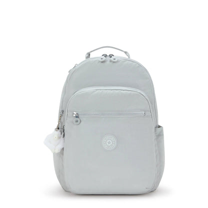 Kipling Seoul backpack with laptop protection, Easy Grey, front view