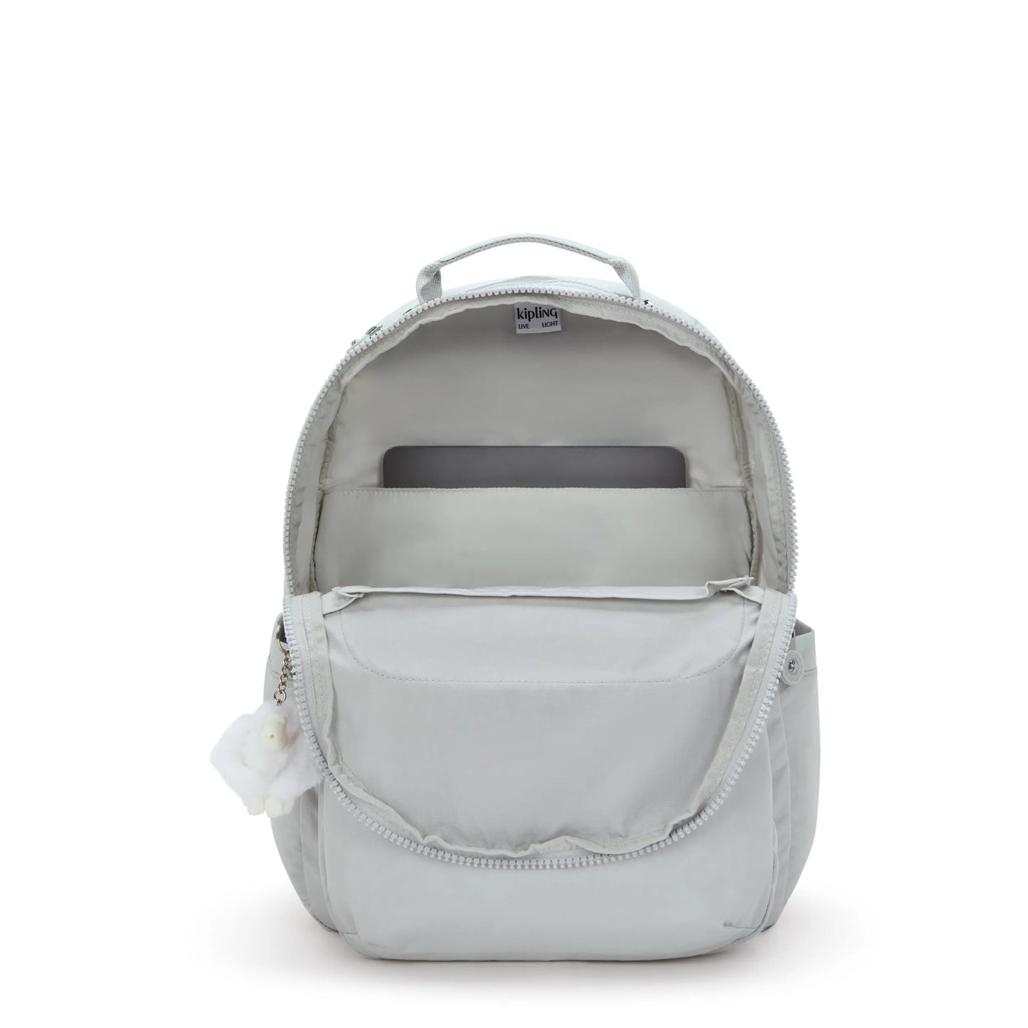 Kipling Seoul backpack with laptop protection, Easy Grey, interior view