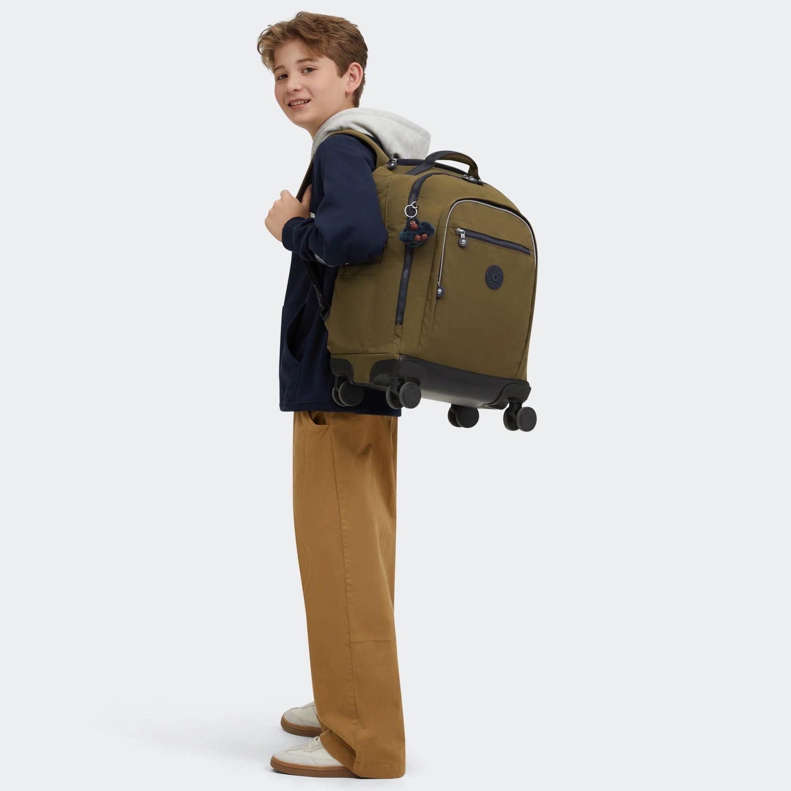 Kipling NEW ZEA Kids' Wheeled Backpack Treasure Green - lifestyle view