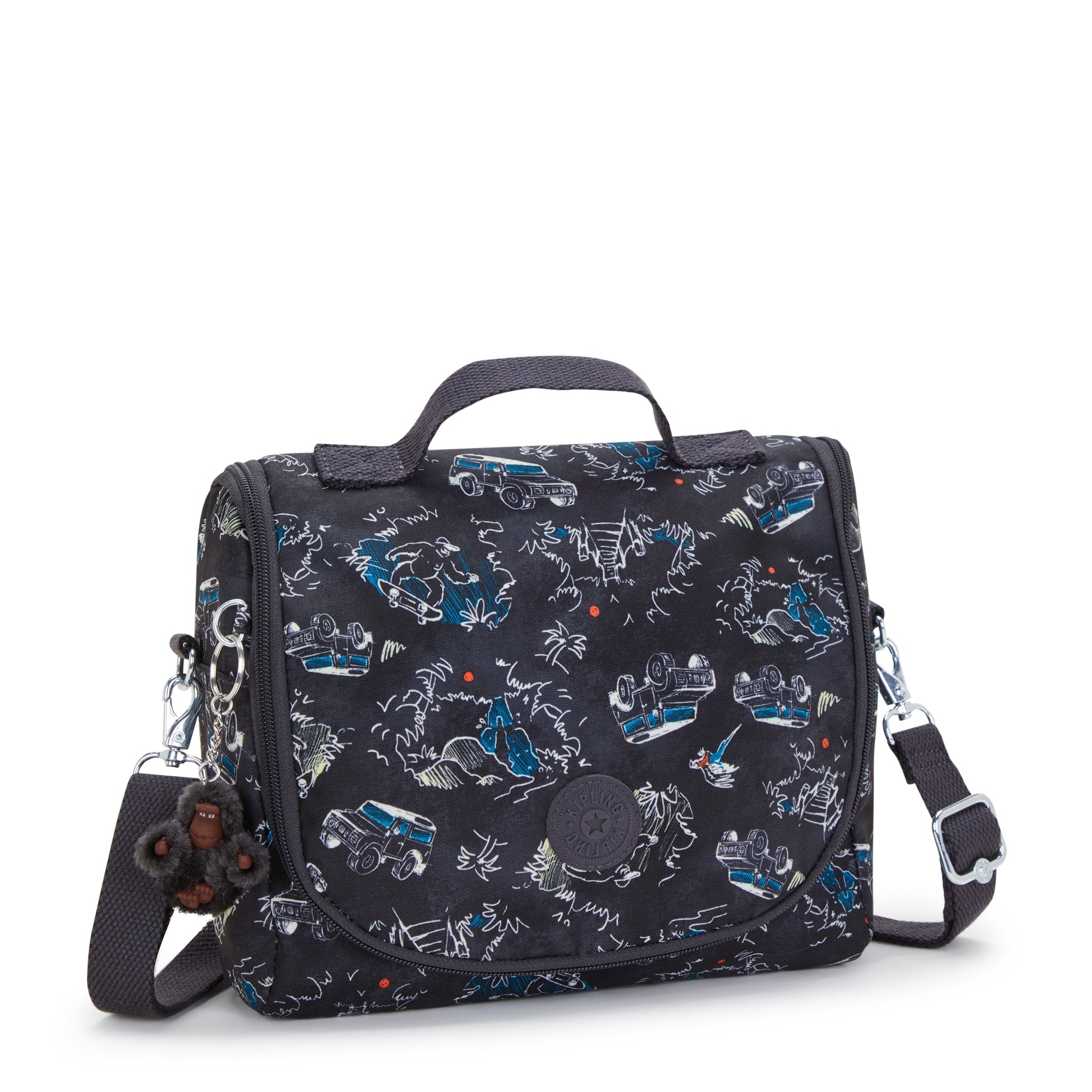 Kipling New Kichirou Insulated Lunch Bag Jungle Fun Race Large - trolley sleeve view
