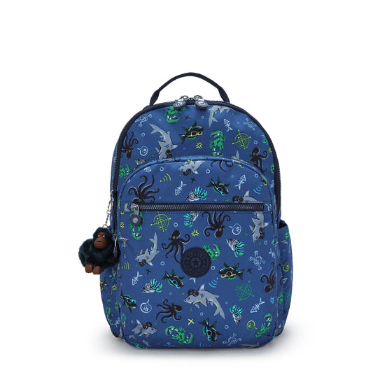 Kipling SEOUL LAP Backpack with Laptop Compartment - Undersea Party print, front view