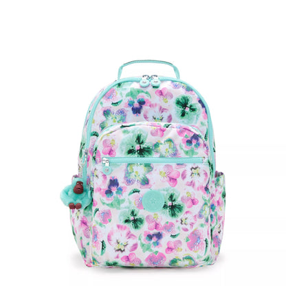 Kipling SEOUL College Backpack Aqua Blossom - front view