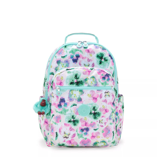 Kipling SEOUL College Backpack Aqua Blossom - front view
