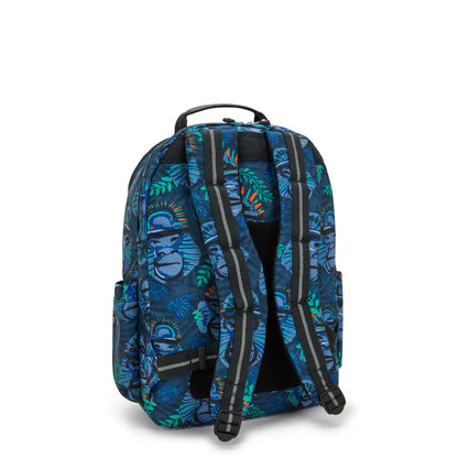 Kipling SEOUL College Backpack Blue Monkey Fun - side view