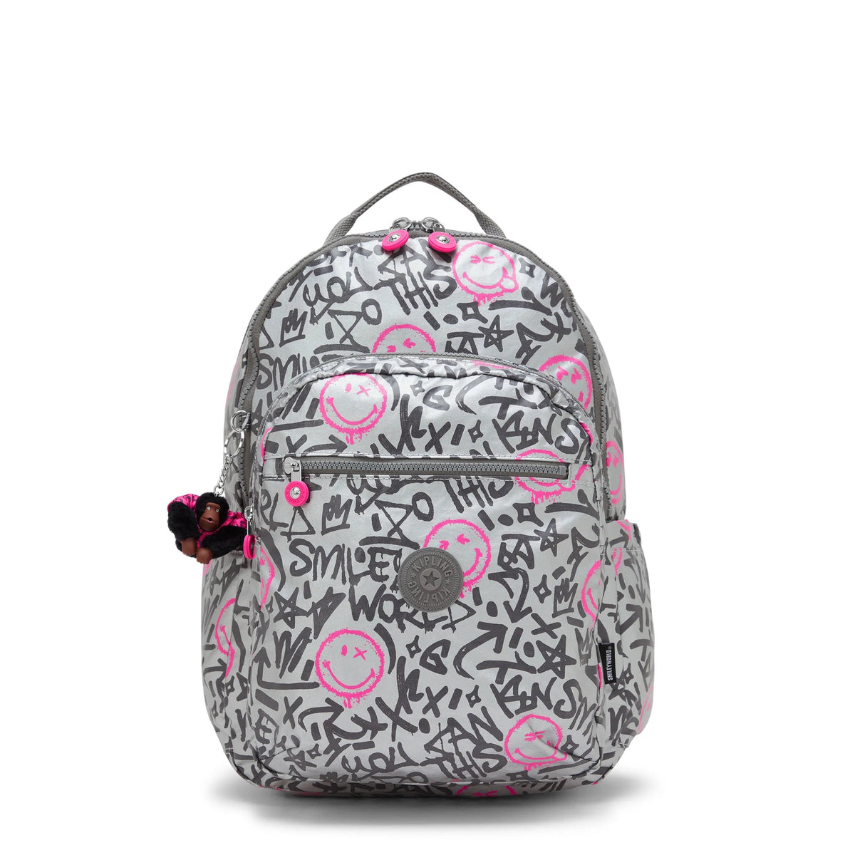 Kipling Seoul Laptop Backpack Happy Silver - front view