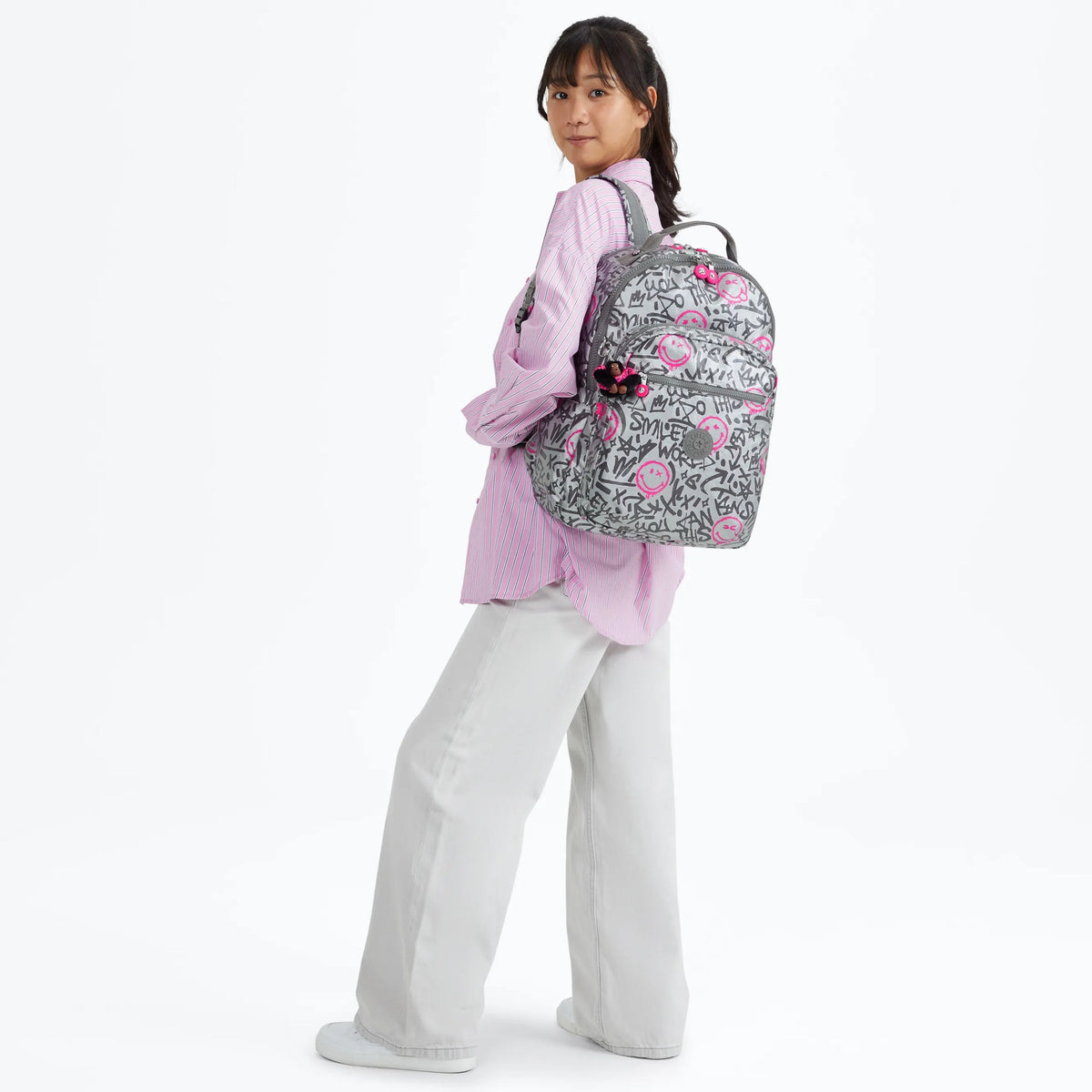 Kipling Seoul Laptop Backpack Happy Silver - detail view