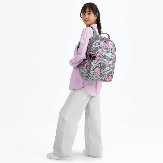 Kipling Seoul Laptop Backpack Happy Silver - detail view — BambiniJO Jordan
