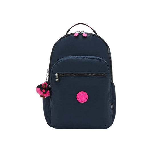 Kipling Seoul Lap Smiley Backpack Pink Fun Blue - front view