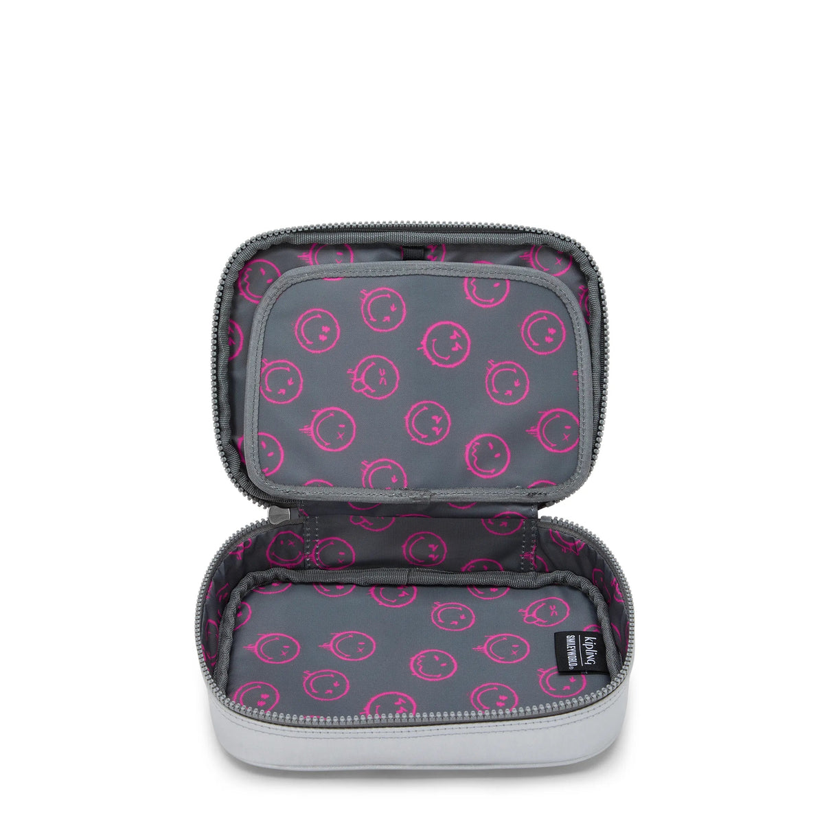 Kipling 100 Pens Large Pencase Happy Face Silver - detail view