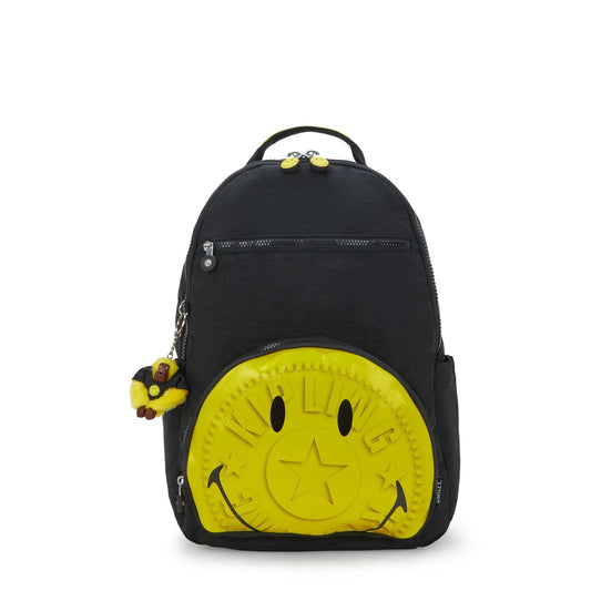 Kipling SEOUL Backpack with Laptop Protection - Yellow Fun Black - front view