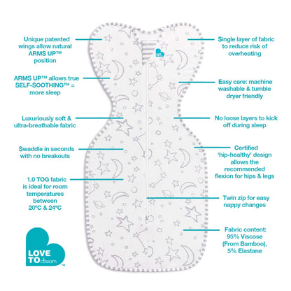 Love To Dream - Swaddle Up™ 1.0 TOG Stars and Moon Cream - LARGE