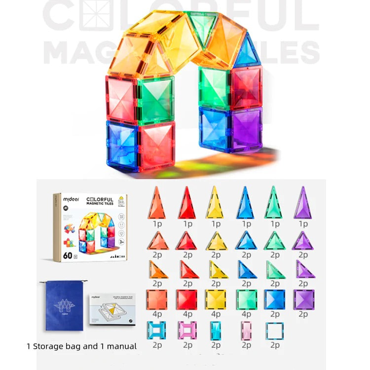 Mideer - Colorful Magnetic Tiles | 60pcs Mideer - Colorful Magnetic Tiles | 60pcs