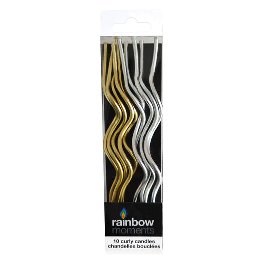 Rainbow Moments - Gold/Silver Curly Candles | 10 Pack