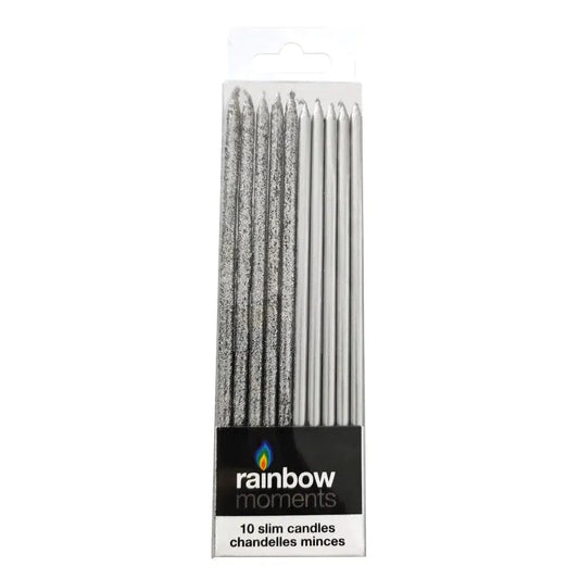 Rainbow Moments - Silver/Glitter Slim Candles | 10 Pack
