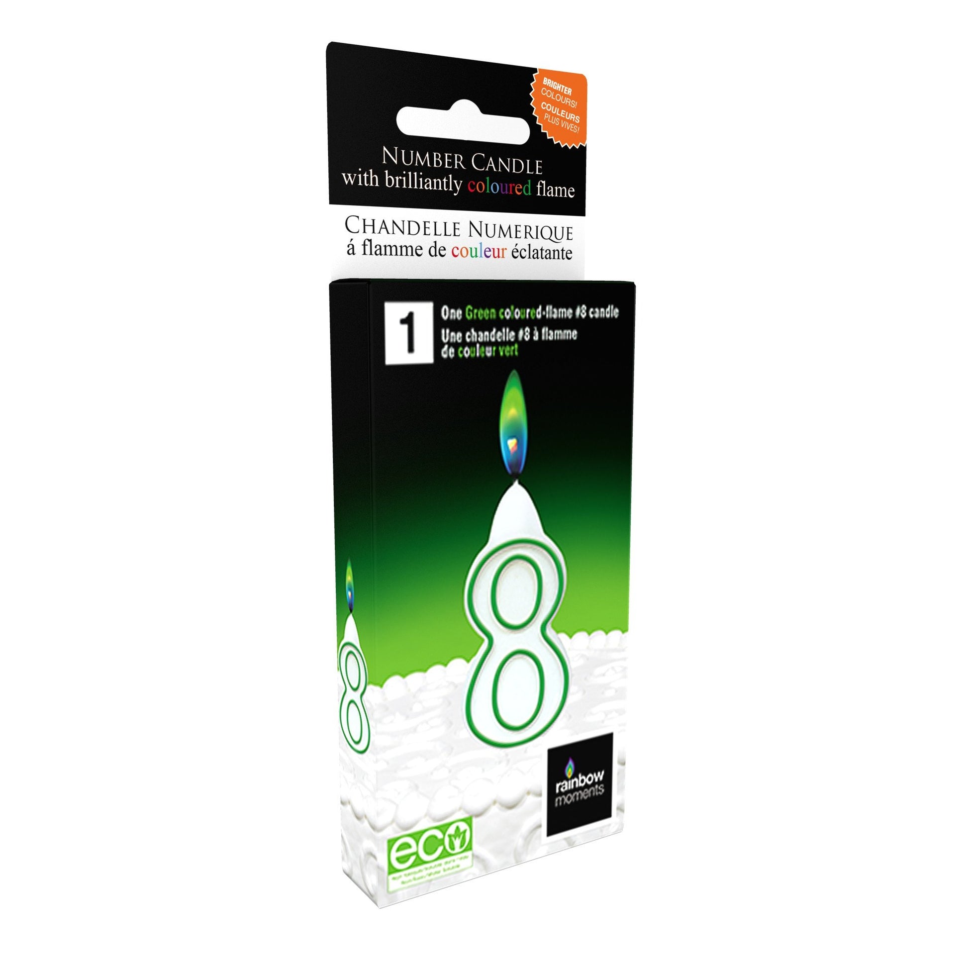 Rainbow Moments - Color Flame Number Candles Green - 8 Rainbow Moments - Color Flame Number Candles Green - 8