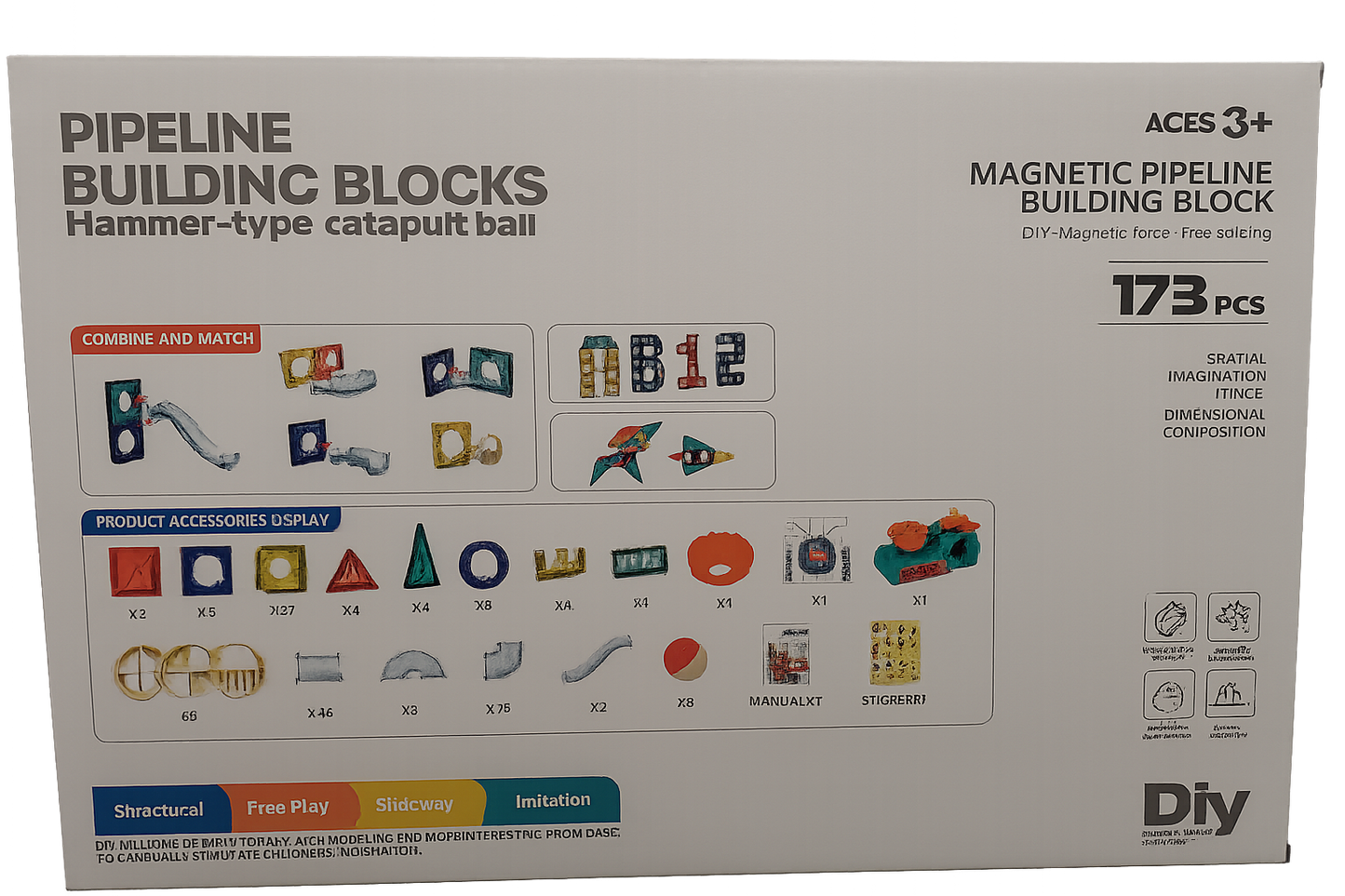 PLZ - Marble Run Magnetic Tiles With Hammer Ejection | 173pcs