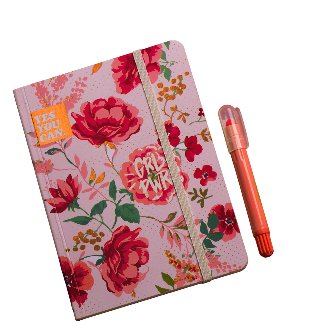 Mofkera | مفكرة | Pink Vintage Floral Notebook With Rubber Band Size A6