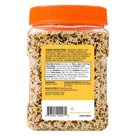 BetterBody Foods Organic Quinoa back of pack
