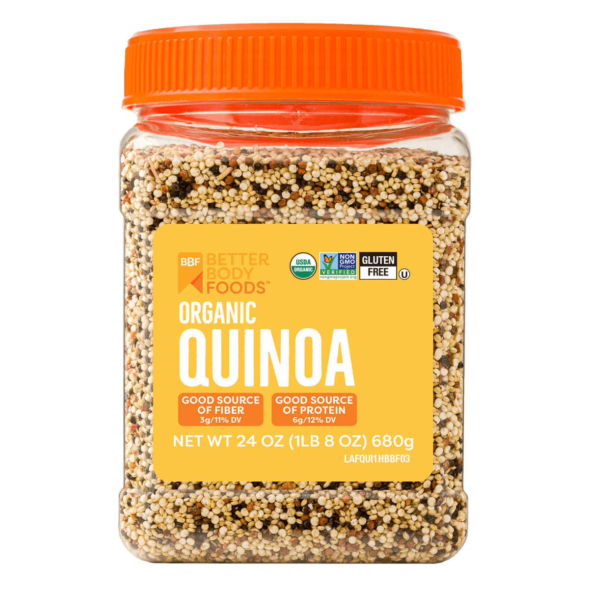 BetterBody Foods Organic Quinoa 680g jar front