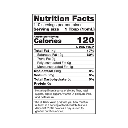 BetterBody Foods refined coconut oil nutrition facts